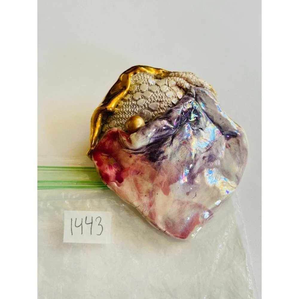 VTG Estate Lacombe pendant necklace Ceramic 24k gold plated pink pastel large‎